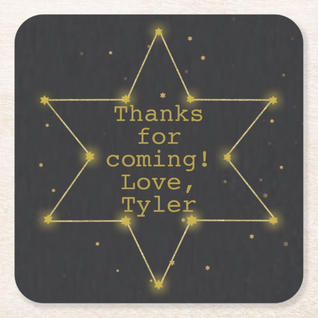 Bar or Bat Mitzvah Space Star of David Square Paper Coaster (Front)