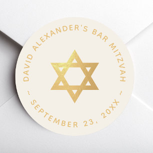 Bar or Bat Mitzvah Star of David Faux Gold & Ivory Classic Round Sticker