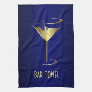 Bar Serviette Bleu et Martini Or Verre