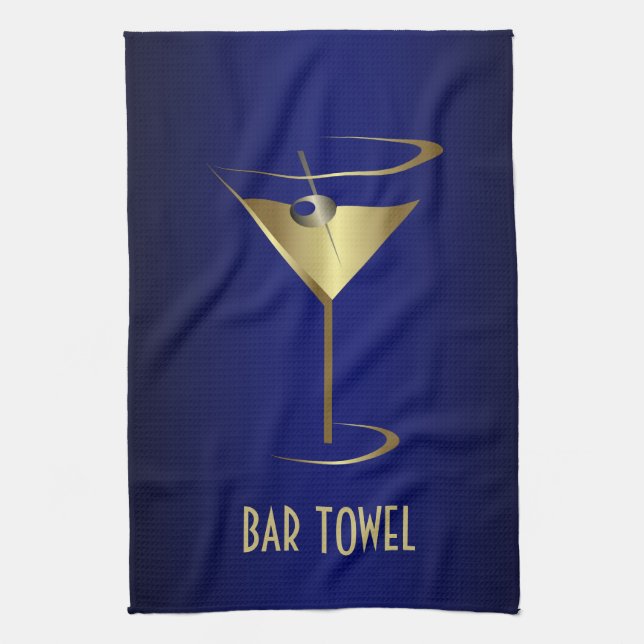 Bar Serviettes Bleu et Martini Or Verre (Vertical)
