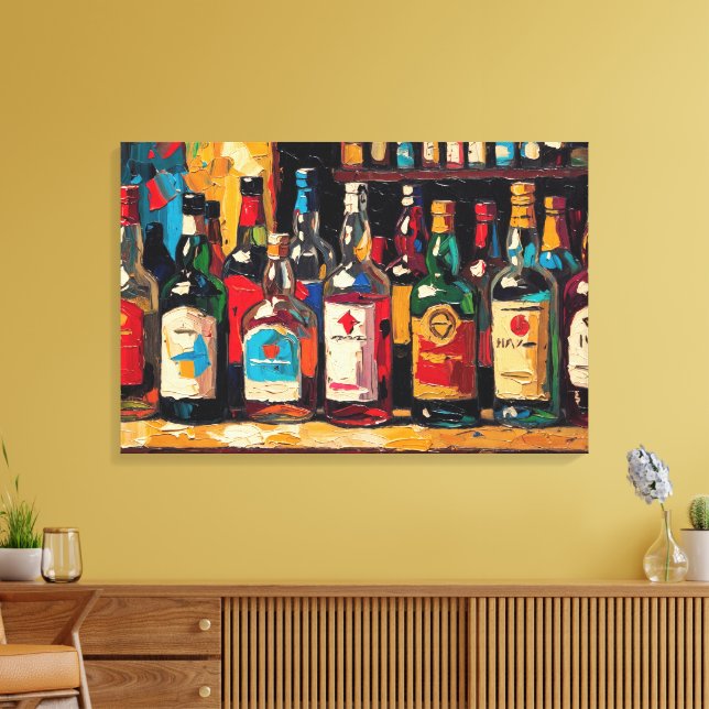 "Bar Shelf Bottle Collection" (Style 2) Canvas Print (Insitu(LivingRoom))