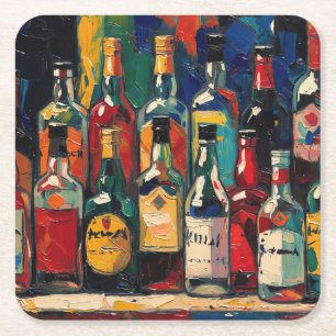 "Bar Shelf Bottle Collection" (Style 3) Square Paper Coaster