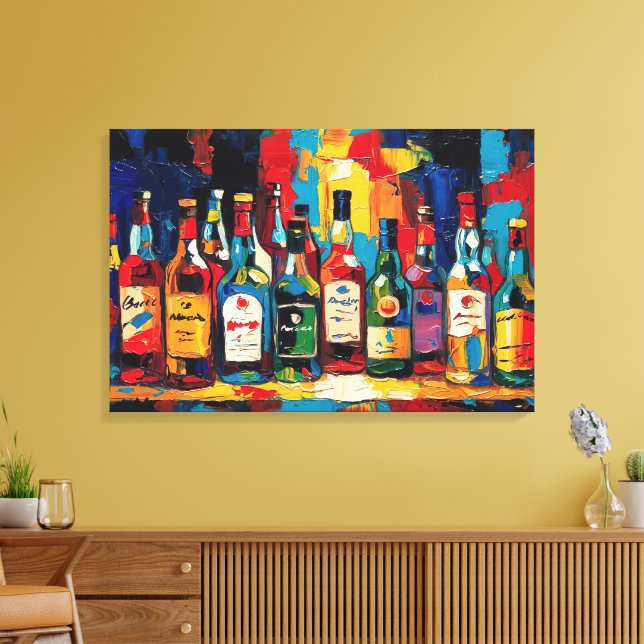 "Bar Shelf Bottle Collection" (Style 4) Canvas Print (Insitu(LivingRoom))