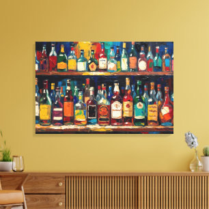 "Bar Shelf Bottle Collection" (Style 5) Canvas Print