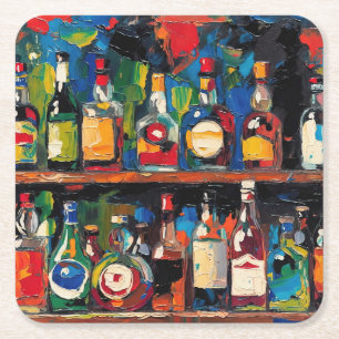 "Bar Shelf Bottle Collection" (Style 7) Square Paper Coaster