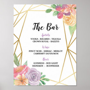 Bar Sign Floral Summer Wedding Reception Pink
