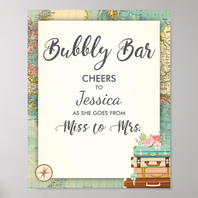 Bar sign Travel Bridal shower Miss to Mrs Mimosa (Front)