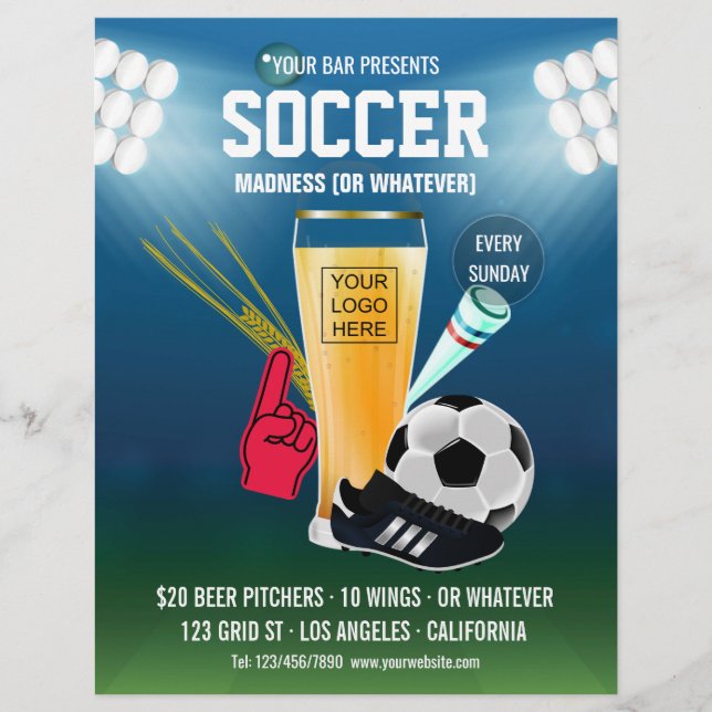 Bar Soccer Event Menu add logo and photo (Front)