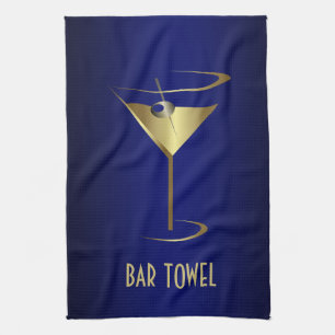 Bar Towel Blue and Gold Martini Glass