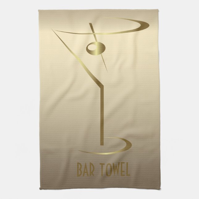 Bar Towel Gold Martini Glass (Vertical)