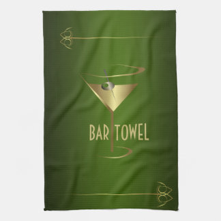 Bar Towel Green and Gold Cocktail Glass