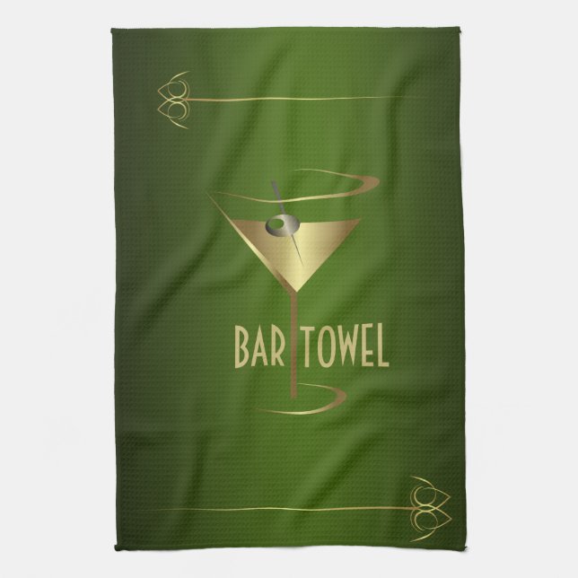 Bar Towel Green and Gold Cocktail Glass (Vertical)