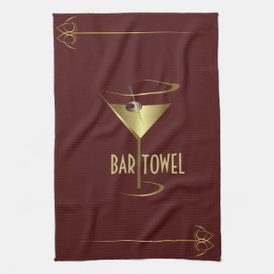 Bar Towel Red and Gold Martini Glass