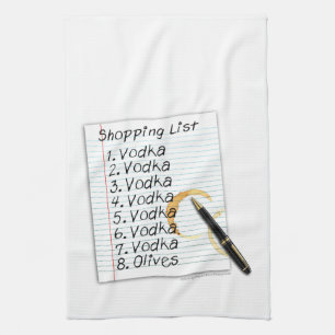 BAR TOWELS, VODKA SHOPPING LIST KITCHEN TOWEL