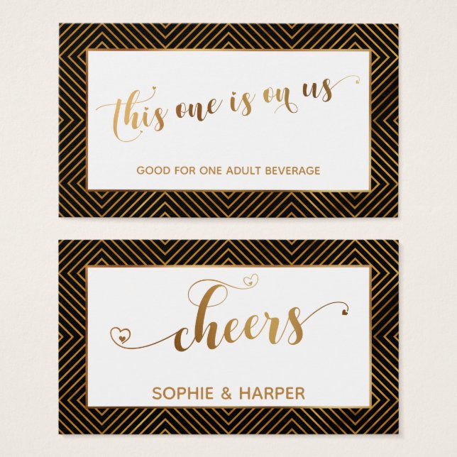 Bar Vouchers, Gold Hearts Script, Diamonds, Black (Front & Back)