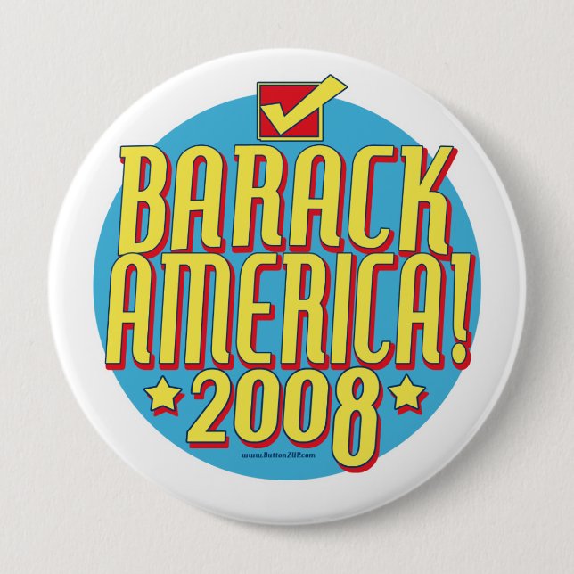 Barack America text 4 Inch Round Button (Front)