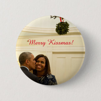 Barack and Michelle Merry Kissmas - Button