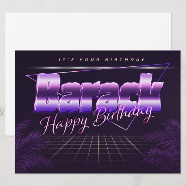 Barack first name purple retro card birthday (Front/Back)