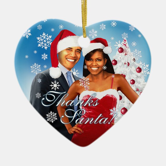Barack & Michelle Obama Christmas Ornament (Front)