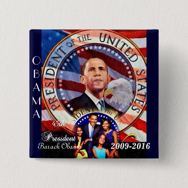 Barack Obama,45th President of The United States_ 2 Inch Square Button (Front)