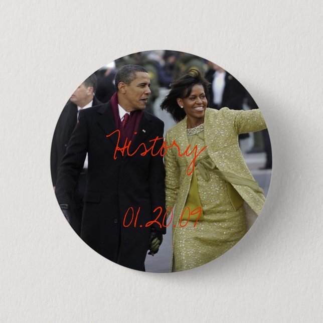 Barack Obama and Michelle Inauguration Day 1/20/09 2 Inch Round Button (Front)