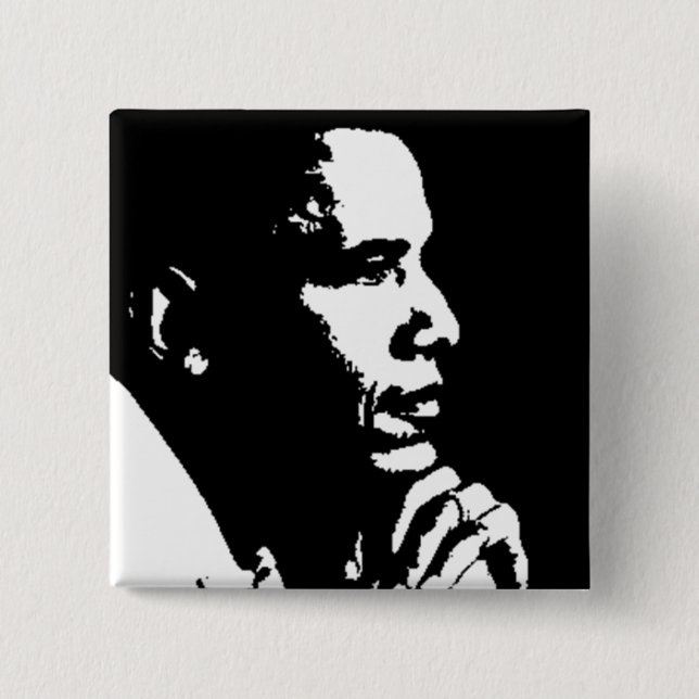 Barack Obama Black & White Profile 2 Inch Square Button (Front)
