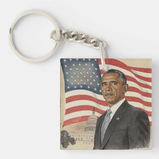 Barack Obama in front of American Flag and Capitol Keychain