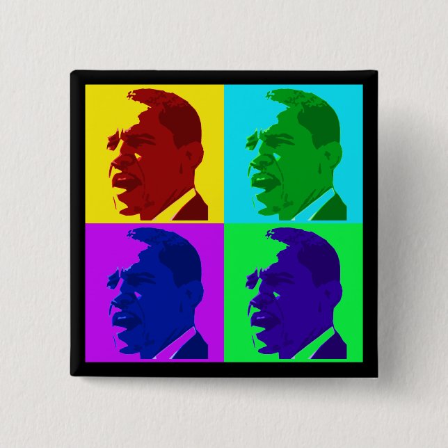Barack Obama in Living Colour (Foursquare Button) 2 Inch Square Button (Front)