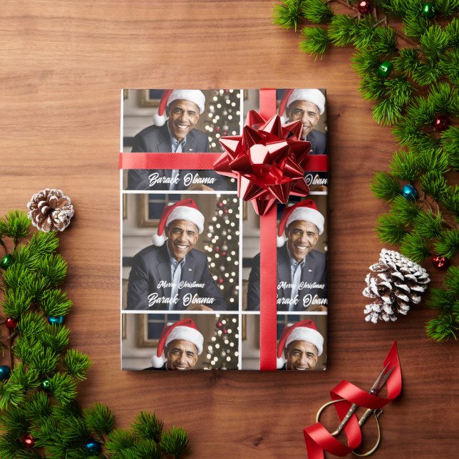 Barack Obama in Santa Hat Christmas Wrapping Paper (Holiday Gift)