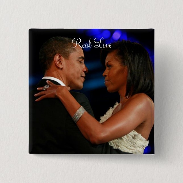 Barack Obama & Michelle , Real Love 2 Inch Square Button (Front)