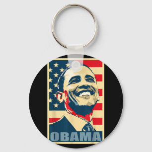 Barack Obama President 44 American Flag Happy Demo Keychain