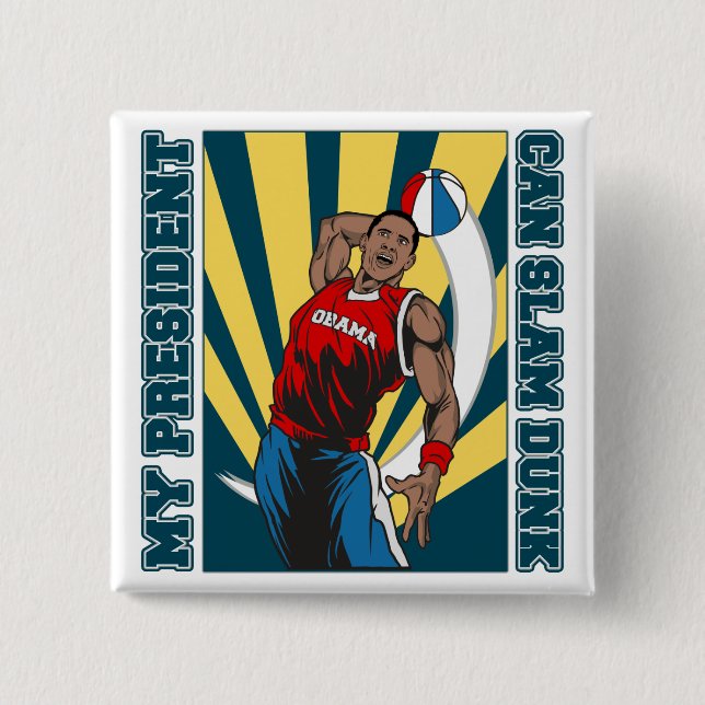 Barack Obama Slam Dunk 2 Inch Square Button (Front)