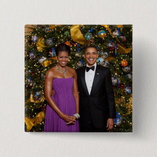 Barack Obama US President White House Christmas Bu 2 Inch Square Button