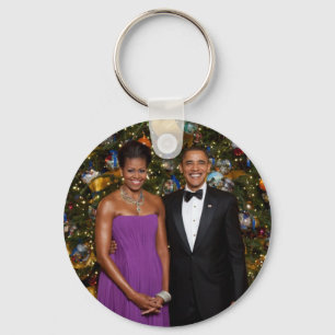 Barack Obama US President White House Christmas Keychain