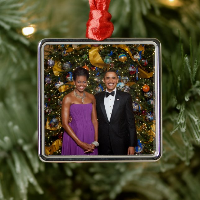 Barack Obama US President White House Christmas Metal Ornament (Tree)