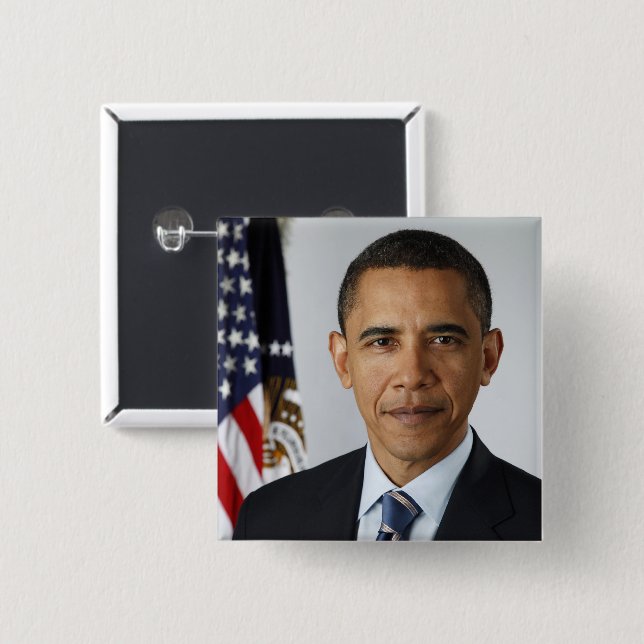Barack Obama US President White House Portrait  2 Inch Square Button (Front & Back)