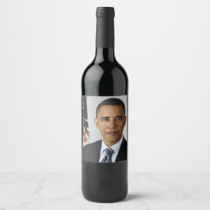 Barack Obama US President White House Portrait Wine Label