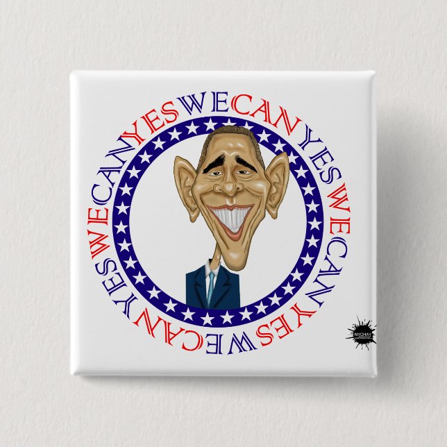 Barack Obama Yes We Can - Red and Blue 2 Inch Square Button (Front)