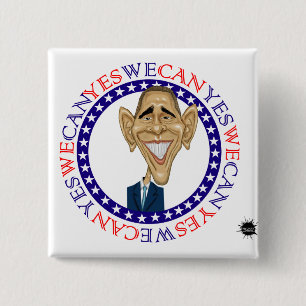 Barack Obama Yes We Can - Red and Blue 2 Inch Square Button
