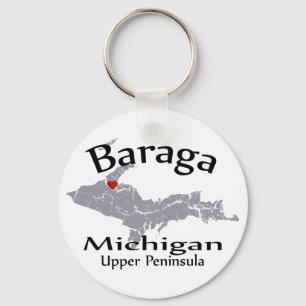 Baraga Michigan Heart Map Design Keychain
