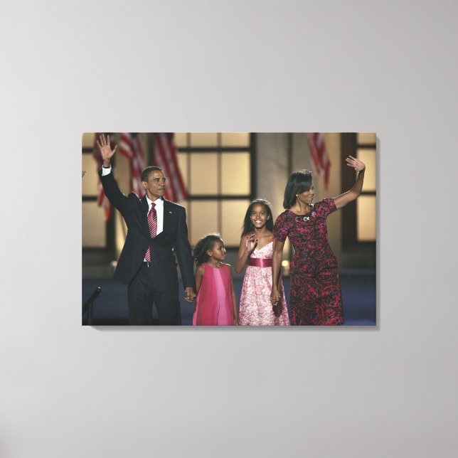 Barak Obama family wave at the last night of Canvas Print (Front)