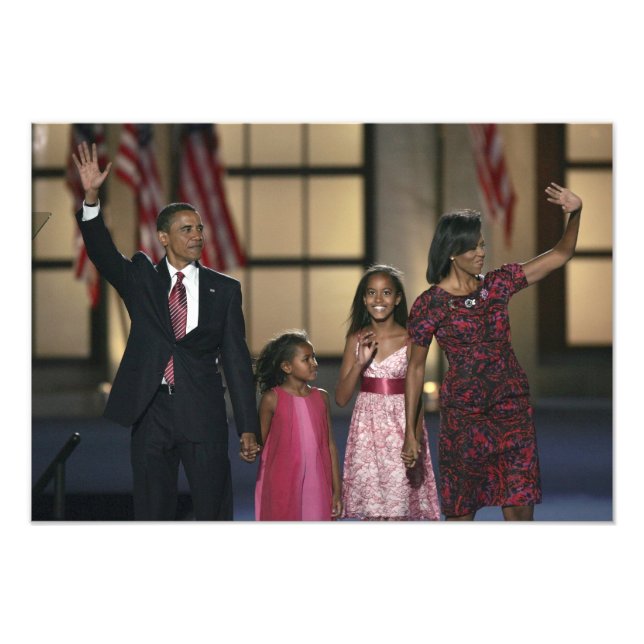 Barak Obama family wave at the last night of Photo Print (Front)