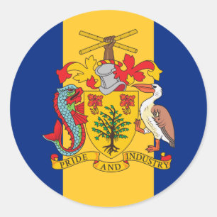 Barbadian Flag & Coat of Arms, Flag of Barbados Classic Round Sticker