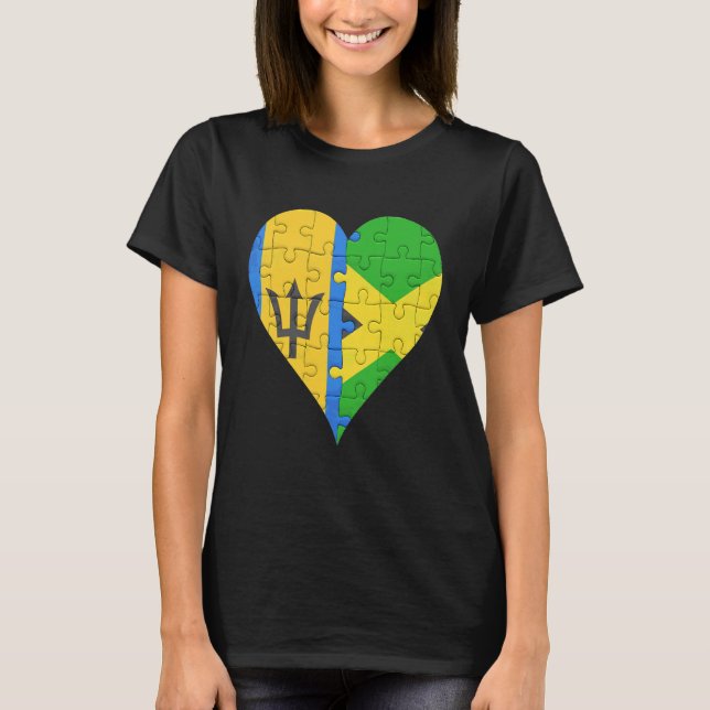 Barbadian Jamaican Flag Heart T-Shirt (Front)