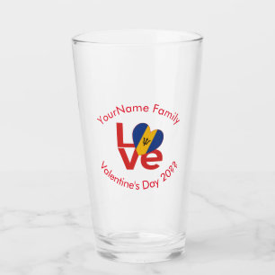 Barbadian LOVE Heart Flag Valentine Personalized  Glass