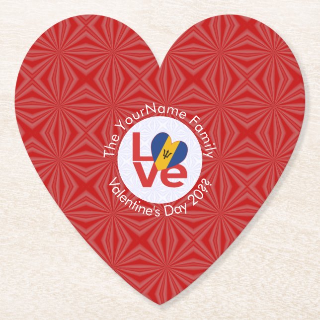 Barbadian LOVE Heart Flag Valentine Personalized  Paper Coaster (Front)