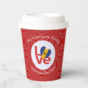 Barbadian LOVE Heart Flag Valentine Personalized  Paper Cups