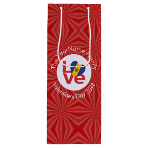 Barbadian Red LOVE Flag Personalized  Wine Gift Bag