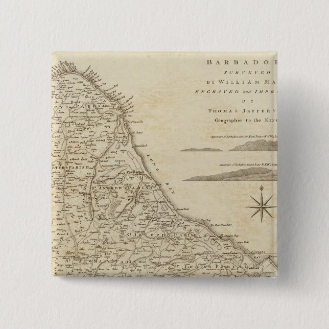 Barbadoes 2 Inch Square Button (Front)