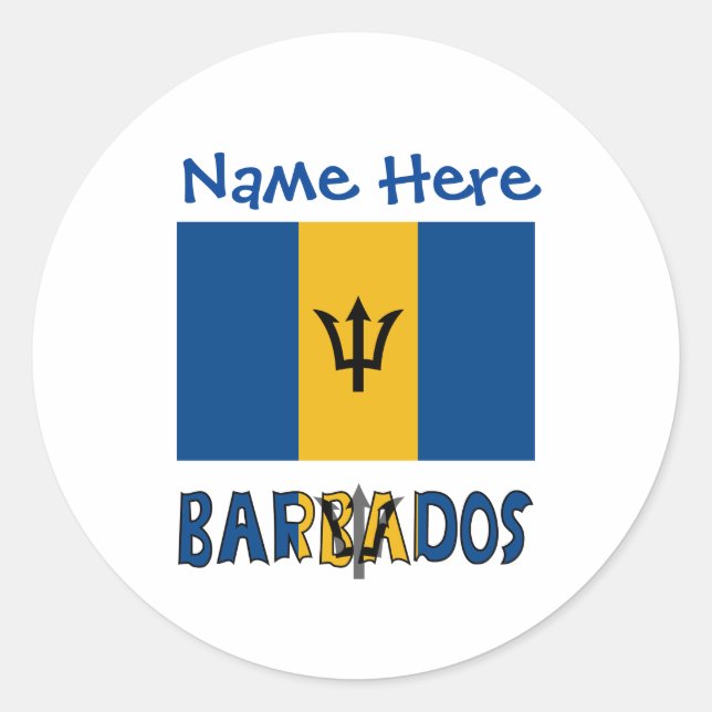 Barbados and Barbadian Flag Blue Personalization  Classic Round Sticker (Front)